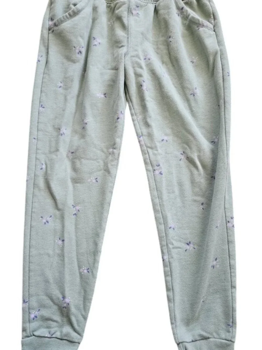 CAT & JACK Green Floral Print Athletic Style Pants Girls XL 14-16 Fleece Lined